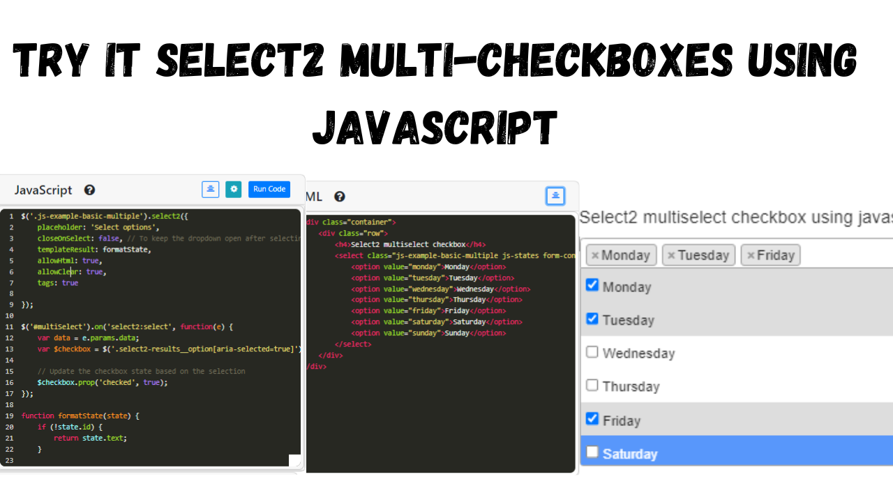 Select2 Multi-Checkboxes using JavaScript | Try It